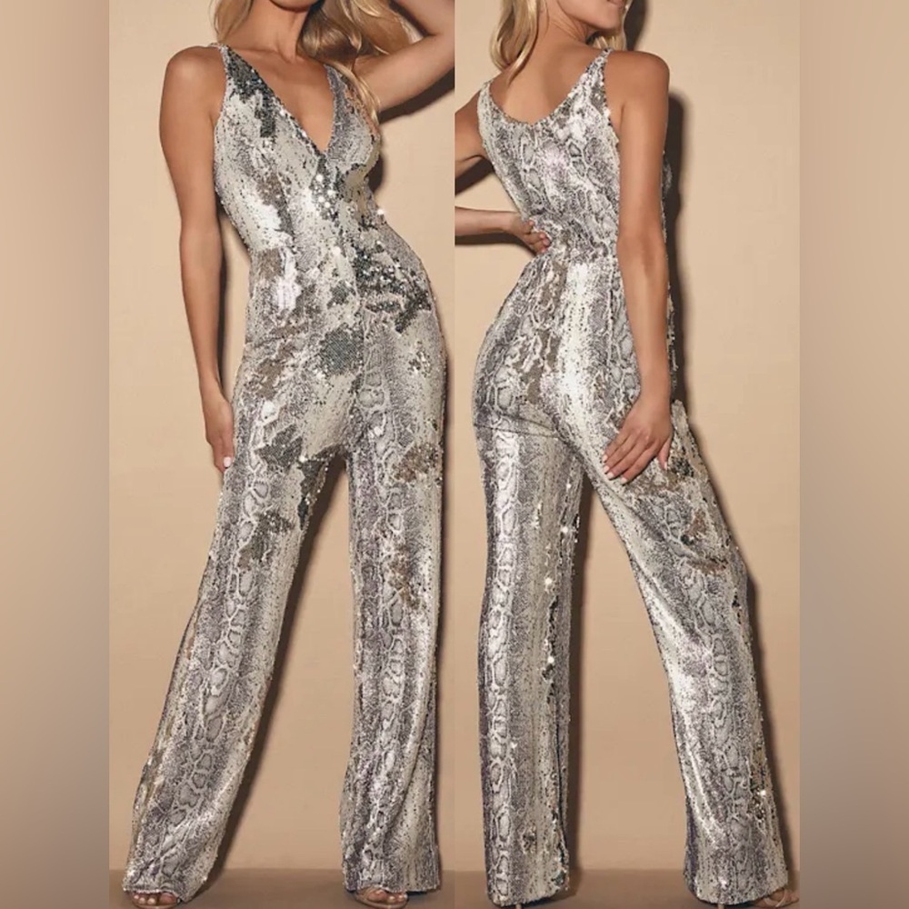 NEW Dress the Population Charlie Python plunging Sleeveless jumpsuit sz XXL